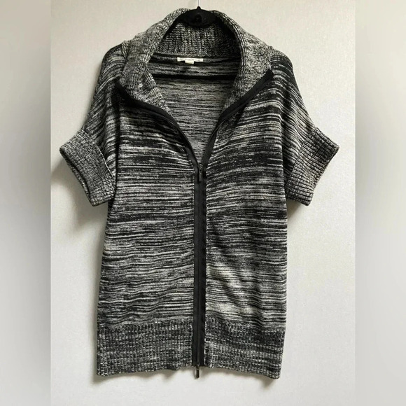 Kenneth  Cole Black/ White Short sleeve cotton knit zipper cardigan Sz S - Picture 5 of 15